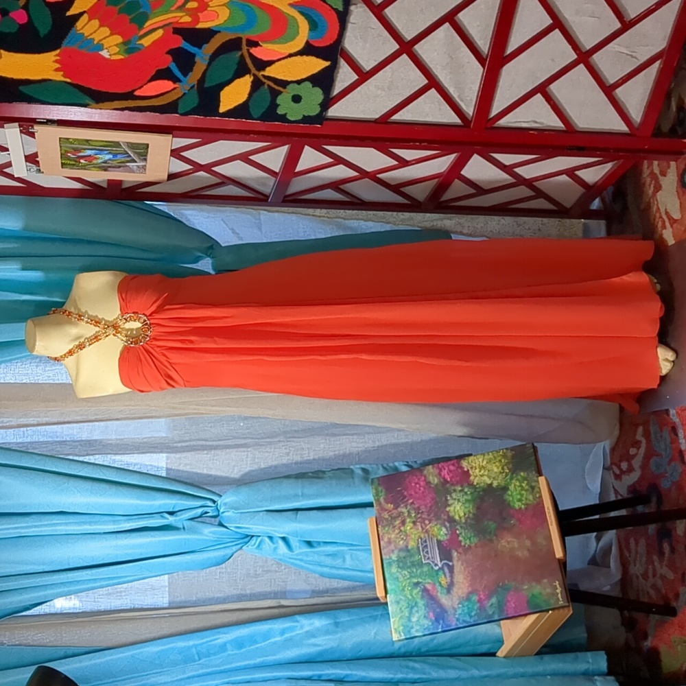Orange Neckline Beaded Maxi